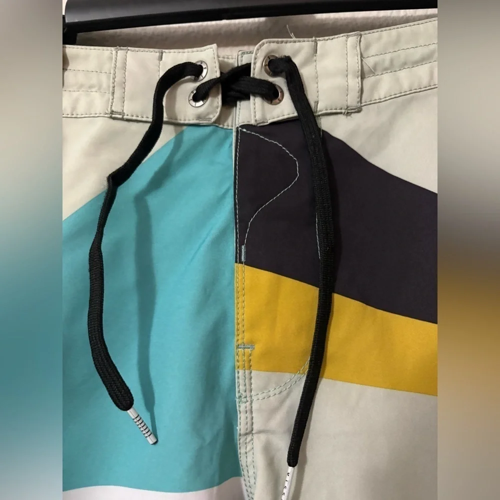 VISSLA Blue and Yellow Geometric Board Shorts